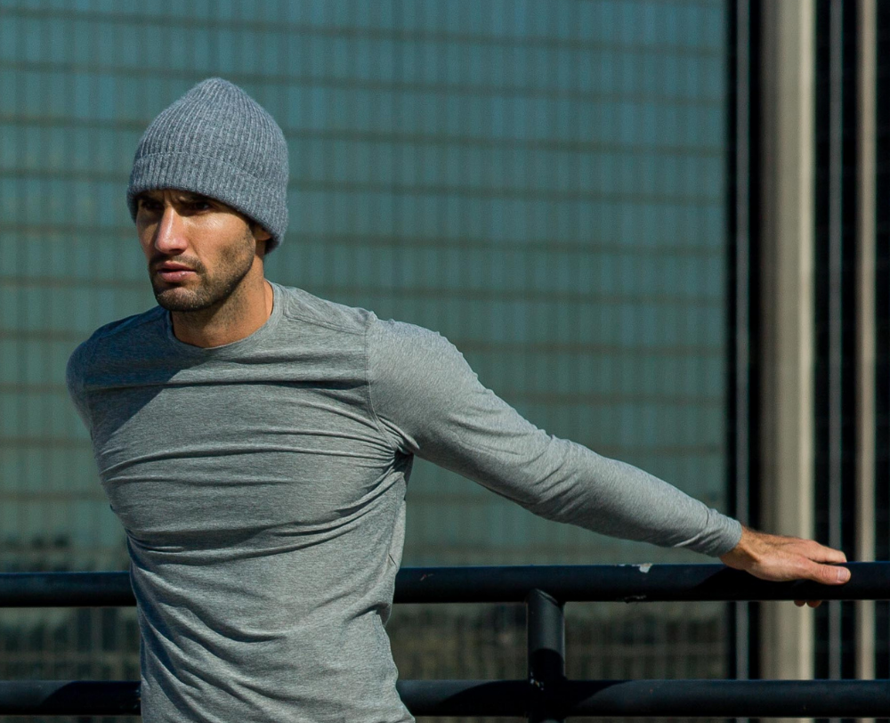 Ribbed Grey Cashmere Beanie | SMRTFT | Best Beanie For Workout