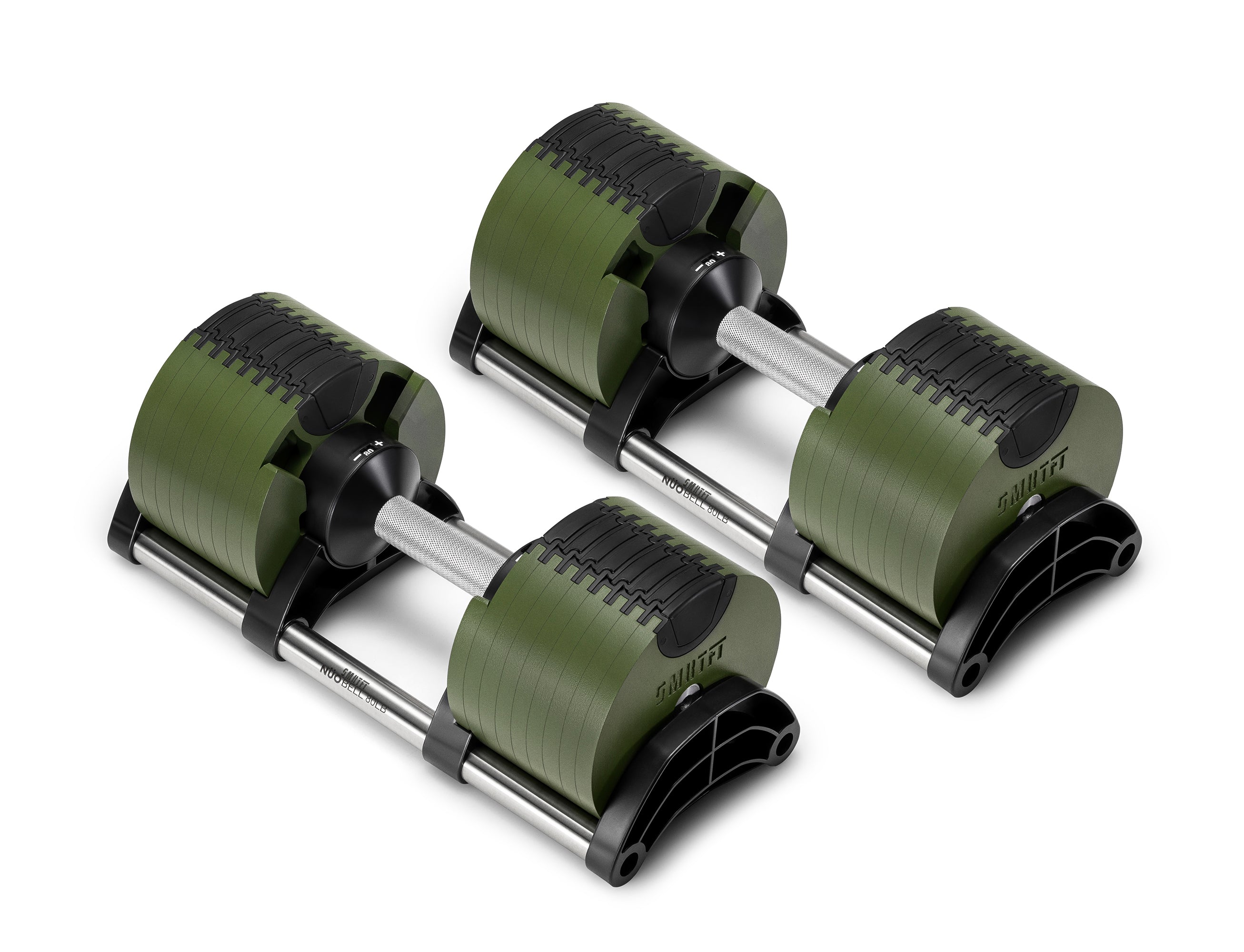 Green & Black Adjustable Dumbbells Set At SMRTFT | Nüobell 80LB Tactical